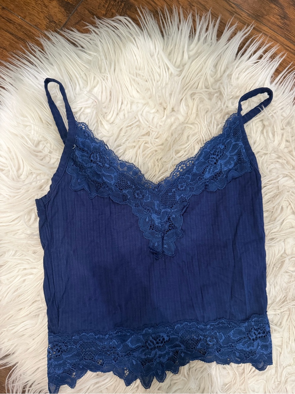 S Shein Lace-Trim Cami crop Tank Top - Navy